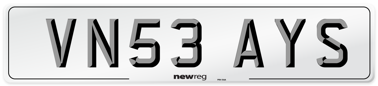 VN53 AYS Number Plate from New Reg